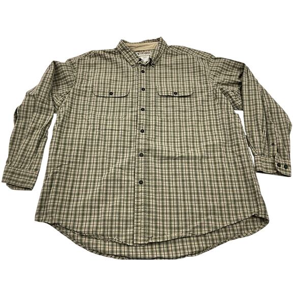 Wrangler Mens XXL Rugged Wear Shirt Long Sleeve Button Up Heavyweight Work Brown - Picture 1 of 8